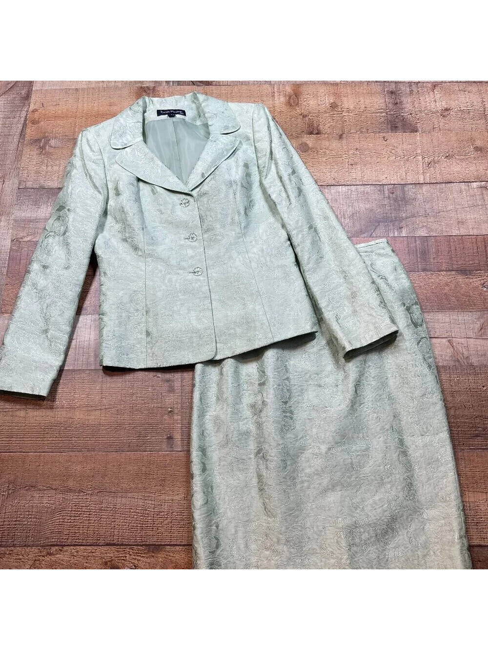 Evan Picone 6 NWT Pastel Green Skirt Suit Brocade Satin Elegant Mother of Bride